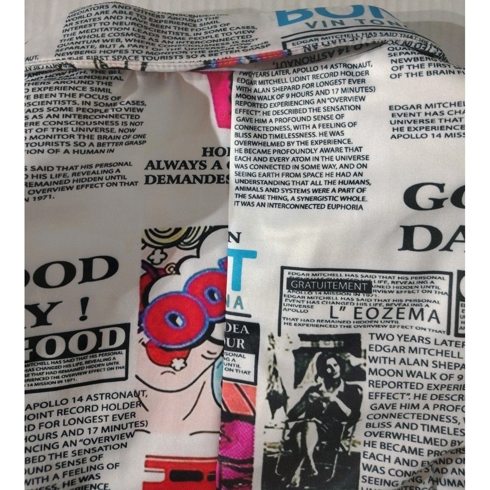 Touch Me Newspaper Print Blazer Women's Jacket Sz Large Padded Shoulder‎ Stretch - Picture 6 of 10